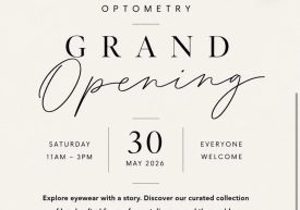 An invitation to the grand opening of Driftwood Optometry on May 30, 2026 from 11am to 3pm at 102-5122 Cordova Bay Road, Victoria, BC.